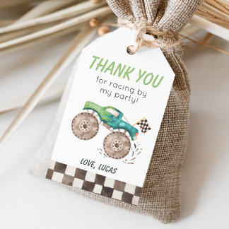 Green Monster Truck Party Favor Presentetikett