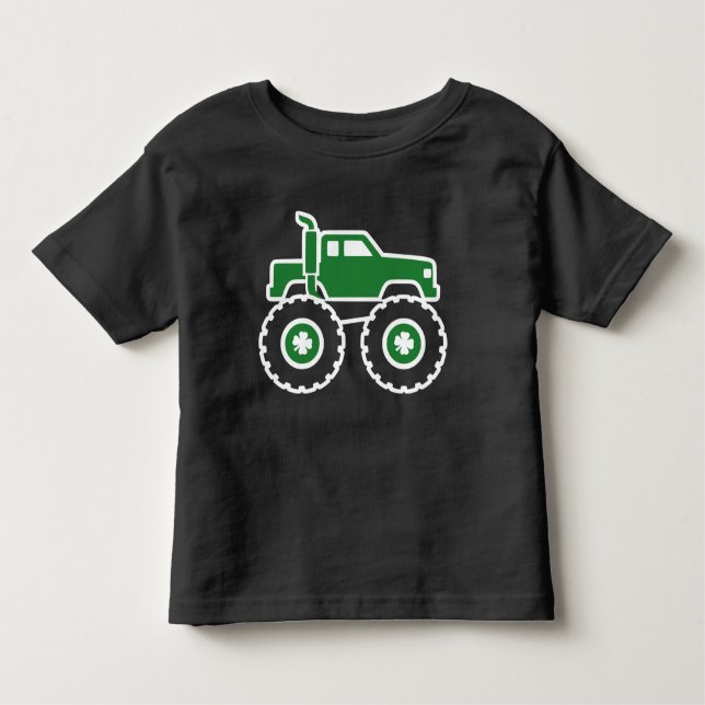 Green Monster Truck Shamrock St. Patrick's Day T Shirt (Framsida)