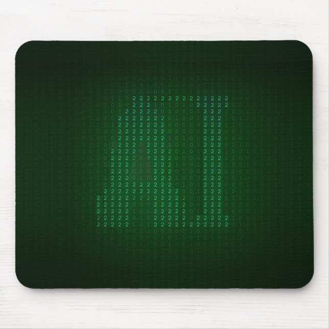 Green mousepad with a hidden message about AI. Musmatta (Framsidan)