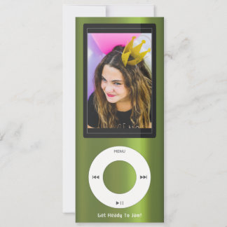 Green MP3 Music Player Birthday Inbjudningar