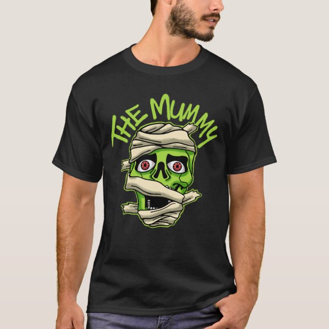 Green Mummy Skull streetwear T Shirt (Framsida)