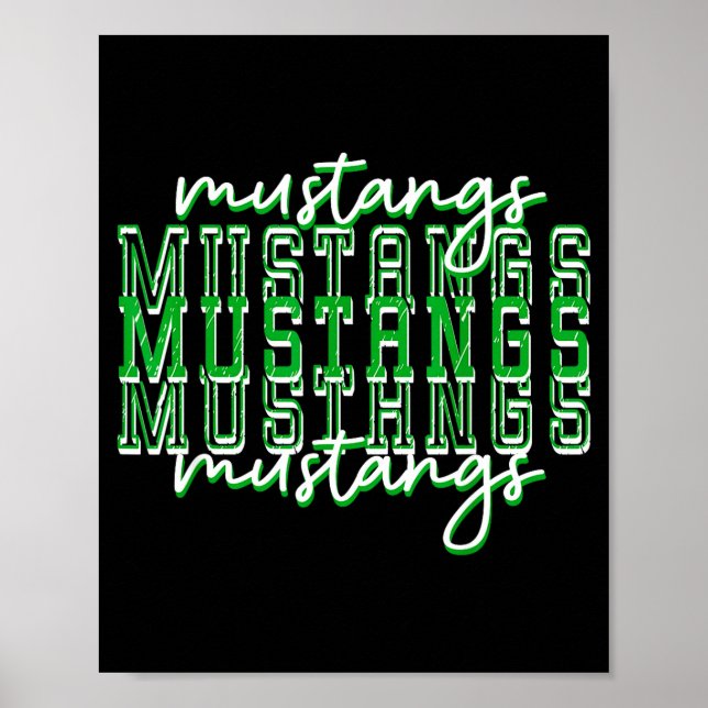 Green Mustang Pride School Srit Game Day Mustangs  Poster (Framsidan)