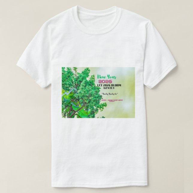 Green Nature Leaves Happy New Year 2026  T Shirt (Design framsida)