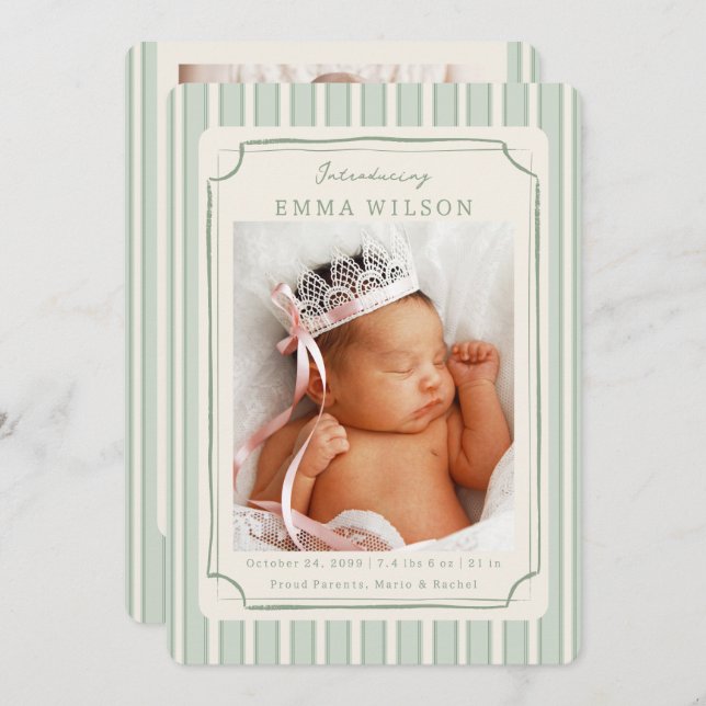 Green Newborn Photo Collage Baby Birth  Meddelande (Fram/baksida)