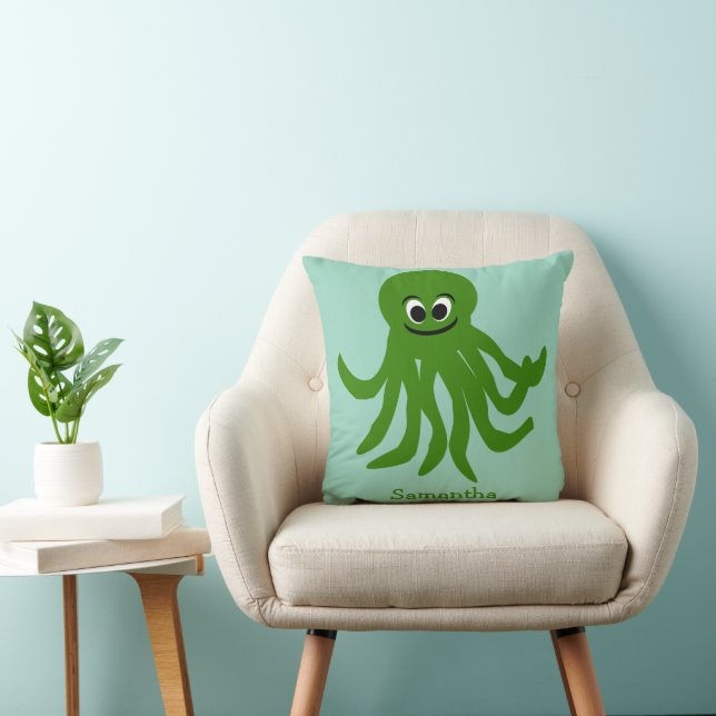 Green Octopus Design Personalised Kudde (Stol)