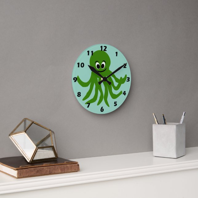 Green Octopus Design Rund Klocka (Kontor)