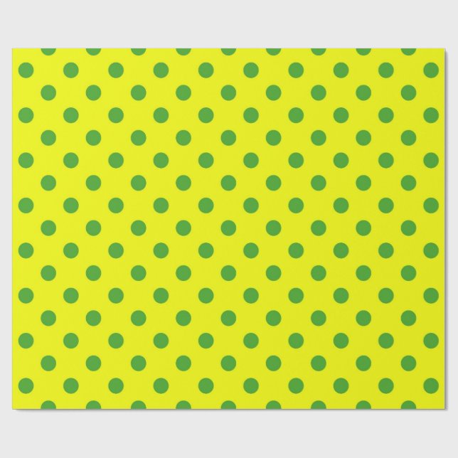 Green On Yellow Polka Dots Pattern Design  Presentpapper (Platt)