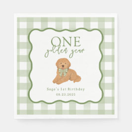 Green One Golden Year Goldendoodle Birthday Pappersservett