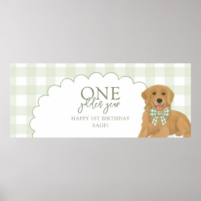 Green One Golden Year Retriever Puppy 1st Birthday Poster (Framsidan)