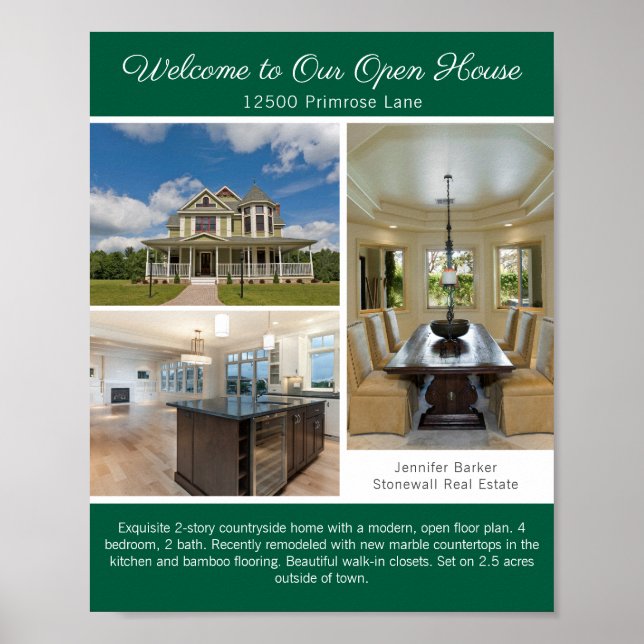 Green Open House Welcome Real Estate Photo Poster (Framsidan)