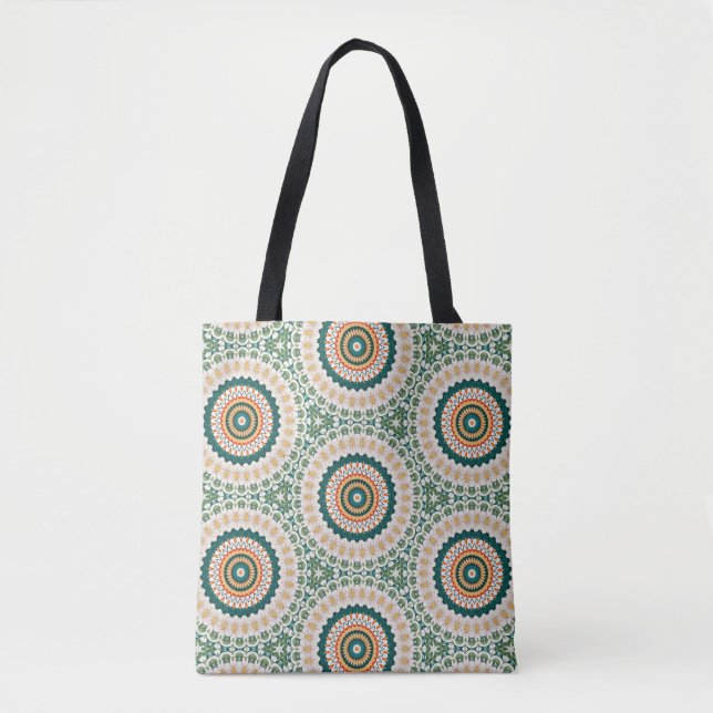 Green Orange And Blue Boho Chic Circle Pattern Tygkasse (Framsida)