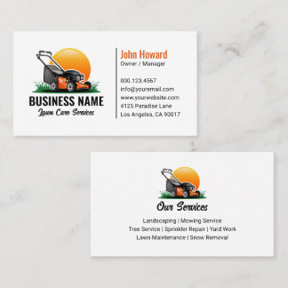Green Orange Lawn Mower Landscaping Service Visitkort