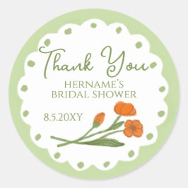 Green Orange Whimsical Thank You Bridal Shower Runt Klistermärke