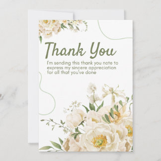 Green Organic Floral Thank You Card Tack Kort