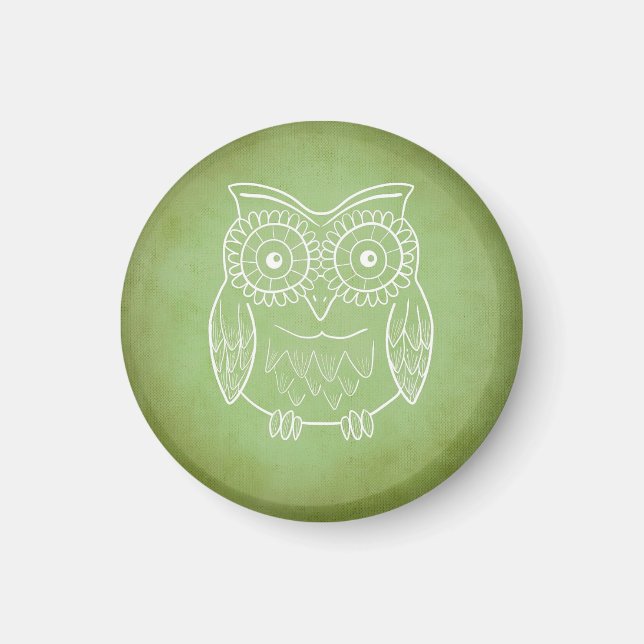 Green Owl Stencil Magnet (Framsidan)