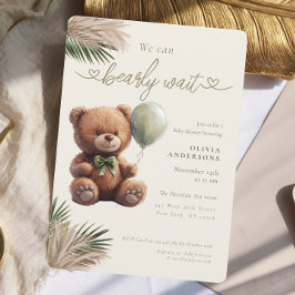 Green Pampas We can Bearly Wait Neutral Baby Inbjudningar
