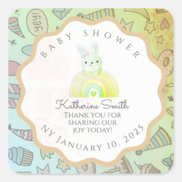 GREEN pastel babyshower Adorable BUNNY Fyrkantigt Klistermärke