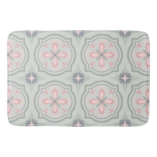 Green Pastel Floral Tiles Badrumsmatta (Framsidan)