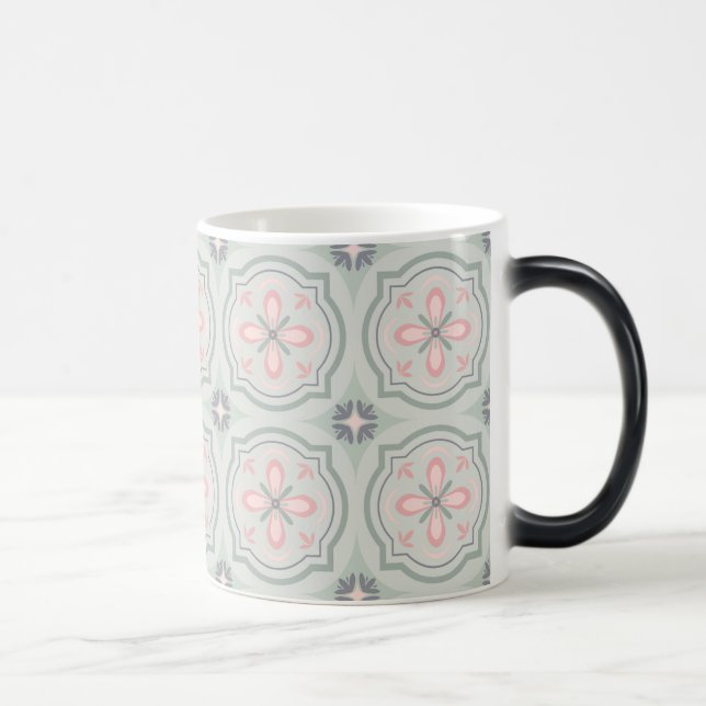 Green Pastel Floral Tiles Magisk Mugg (Höger)