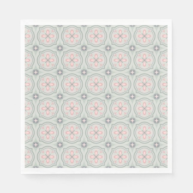 Green Pastel Floral Tiles Pappersservett (Framsidan)
