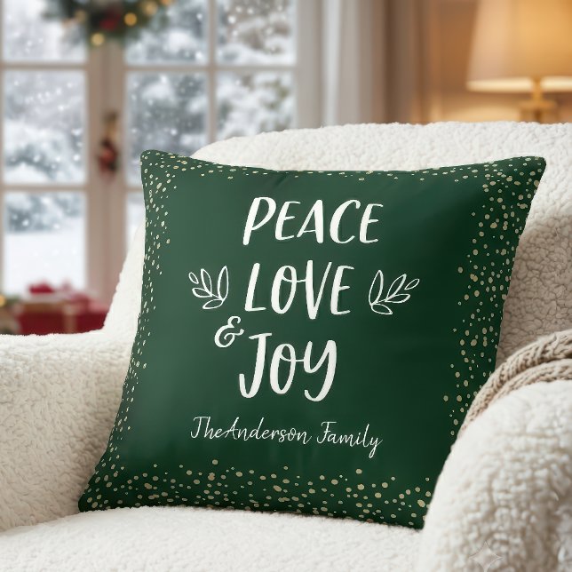 Green Peace Love Joy Citat Modern Typografi Namn Kudde (Skapare uppladdad)