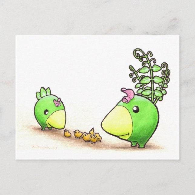 Green Peafowl  Family postcard Vykort (Framsida)
