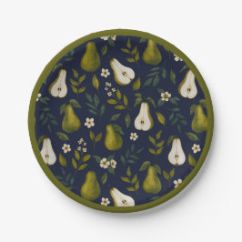 Green Pear Watercolor Pattern on Dark Blue 