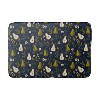 Green Pear Watercolor Pattern on Dark Blue Badrumsmatta