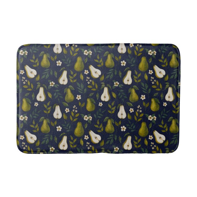 Green Pear Watercolor Pattern on Dark Blue  Badrumsmatta (Framsidan)