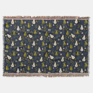 Green Pear Watercolor Pattern on Dark Blue Filt