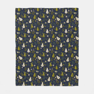 Green Pear Watercolor Pattern on Dark Blue Fleecefilt