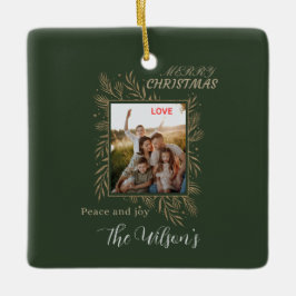 Green personalized family photo name julgransprydnad keramik
