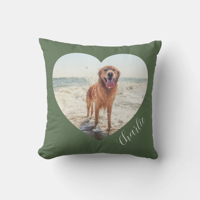 Green Pet Heart Photo Script Cute Personalized Dog Kudde (Framsida)