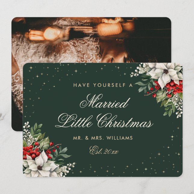 Green Photo First Married Christmas Wedding Julkort (Fram/baksida)