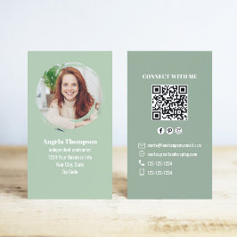 Green Photo QR Code Connect with Me Business Visitkort