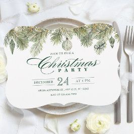Green pine branch with christmas party ornaments inbjudningar