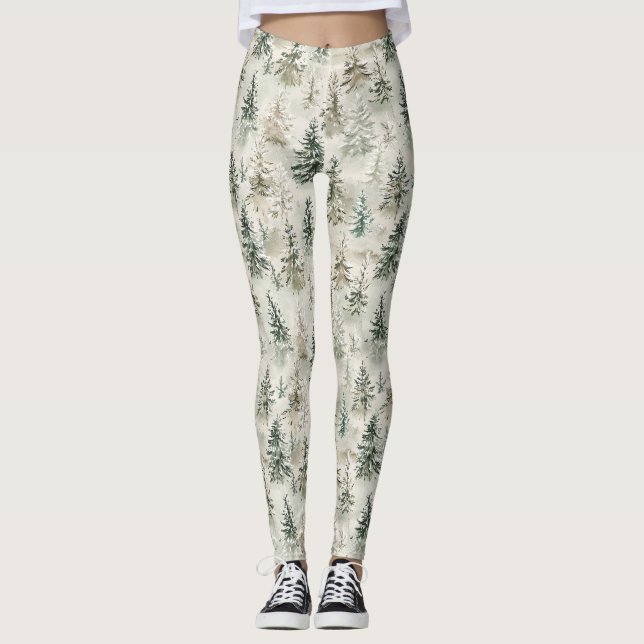 Green Pine Christmas Trees Leggings (Framsida)
