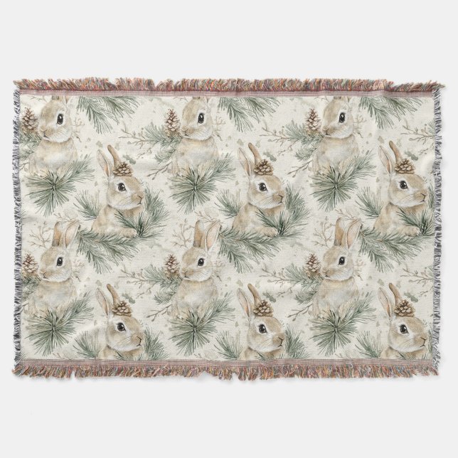 Green Pine Cones Bunny Rabbits   Filt (Framsidan)