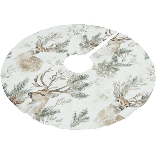 Green Pine Cones Deer Christmas Julgransmatta Borstad Polyester (Vinklad)
