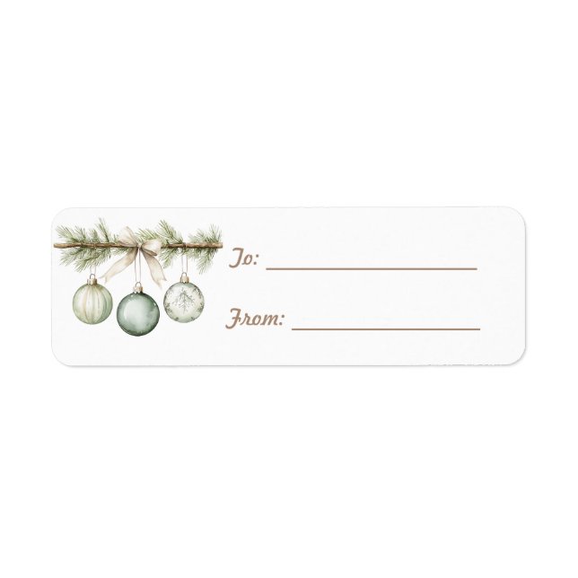Green Pine Tree Branch Ornaments Christmas Returadress Etikett (Framsidan)