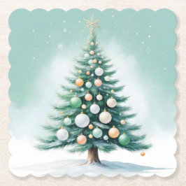 Green Pine Tree | Silver Green Orange Globes Underlägg Papper
