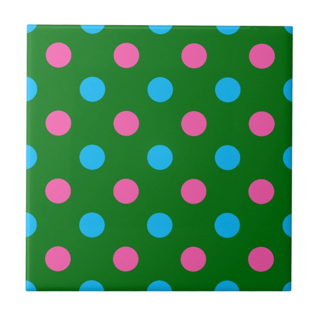 Green Pink Blue Polka Dot Pattern Kakelplatta (Framsidan)