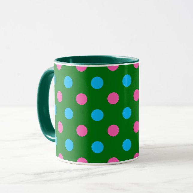 Green Pink Blue Polka Dot Pattern Mugg (Framsida vänster)