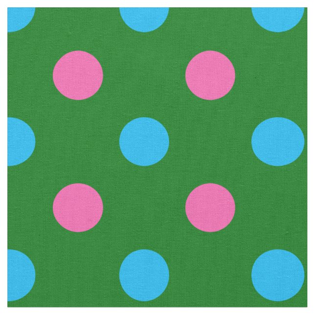Green Pink Blue Polka Dot Pattern Tyg (Närbild)