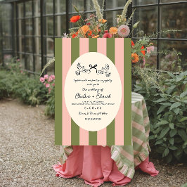 Green Pink Hand drawn Striped Wedding  Inbjudningar
