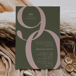 Green Pink Shh It's a Surprise 90th Birthday Party Inbjudningar