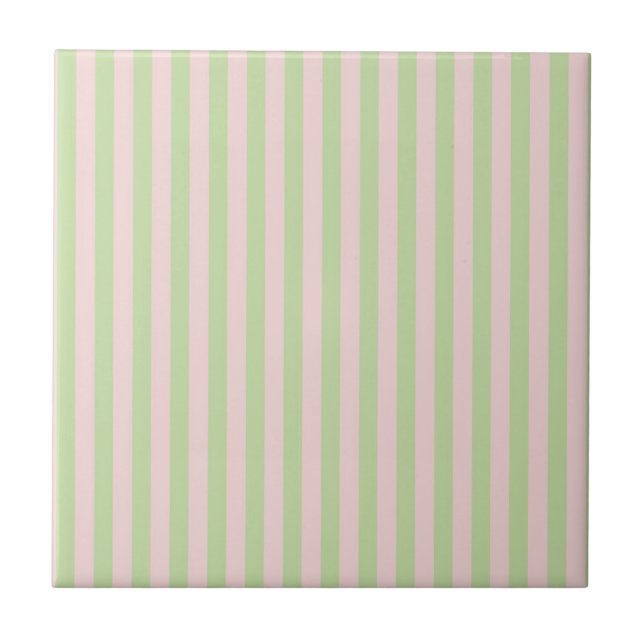 Green Pink Stripes Pattern Minimal Modern Spring Kakelplatta (Framsidan)