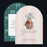 Green Pink Stripes Photo Graduation Announcement Inbjudningar<br><div class="desc">This preppy and coquette graduation announcement features your photo with a green graduation cap on a cream background with light pink stripes. Personalize it for your needs. You can find matching products at my store.</div>