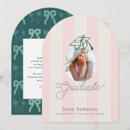 Green Pink Stripes Photo Graduation Announcement Inbjudningar