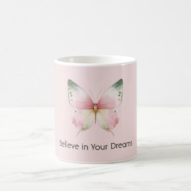 Green Pink White Mint Butterfly Kaffemugg (Center)